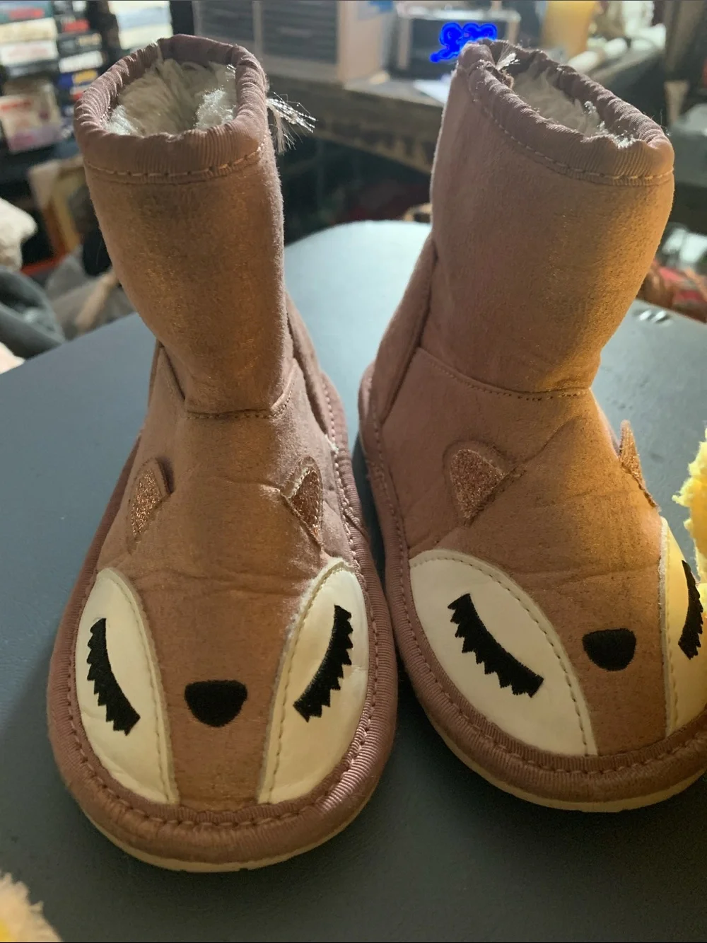 Place Kids Toddler Pink/Brown Fox Plush Bootie Slippers
